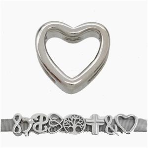 Copper Watchband Beads Heart Flat Hole Platinum Plated, approx 16-17mm, 3-11mm hole