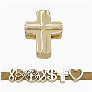 Copper Watchband Beads Cross Flat Hole Gold Plated, approx 13-16mm, 3-11mm hole