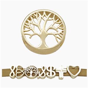 Copper Watchband Beads Tree Of Life Flat Hole Gold Plated, approx 16mm, 3-11mm hole