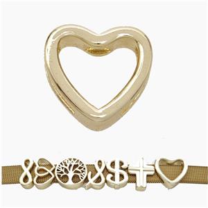 Copper Watchband Beads Heart Flat Hole Gold Plated, approx 16-17mm, 3-11mm hole