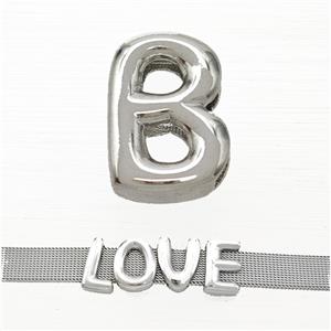 Copper Watchband Beads Letter-B Flat Hole Platinum Plated, approx 10-14mm, 3-11mm hole