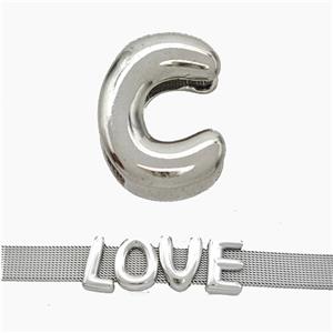 Copper Watchband Beads Letter-C Flat Hole Platinum Plated, approx 10-14mm, 3-11mm hole