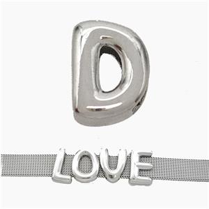 Copper Watchband Beads Letter-D Flat Hole Platinum Plated, approx 10-14mm, 3-11mm hole