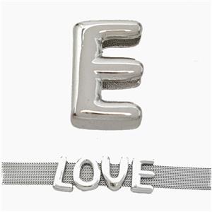 Copper Watchband Beads Letter-E Flat Hole Platinum Plated, approx 10-14mm, 3-11mm hole