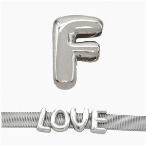 Copper Watchband Beads Letter-F Flat Hole Platinum Plated, approx 10-14mm, 3-11mm hole