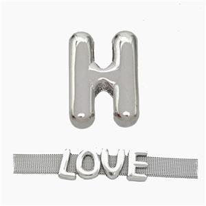 Copper Watchband Beads Letter-H Flat Hole Platinum Plated, approx 10-14mm, 3-11mm hole