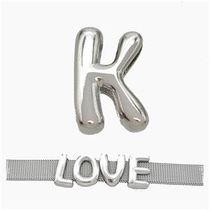 Copper Watchband Beads Letter-K Flat Hole Platinum Plated, approx 10-14mm, 3-11mm hole