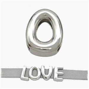 Copper Watchband Beads Letter-O Flat Hole Platinum Plated, approx 10-14mm, 3-11mm hole