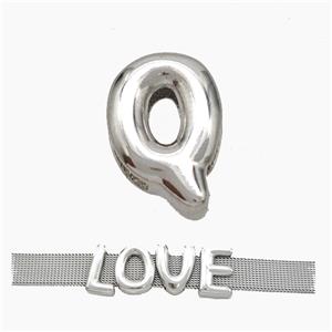 Copper Watchband Beads Letter-Q Flat Hole Platinum Plated, approx 10-14mm, 3-11mm hole