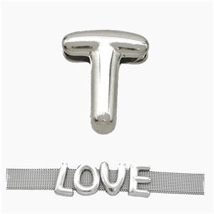 Copper Watchband Beads Letter-T Flat Hole Platinum Plated, approx 10-14mm, 3-11mm hole