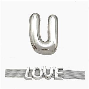 Copper Watchband Beads Letter-U Flat Hole Platinum Plated, approx 10-14mm, 3-11mm hole