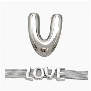 Copper Watchband Beads Letter-V Flat Hole Platinum Plated, approx 10-14mm, 3-11mm hole