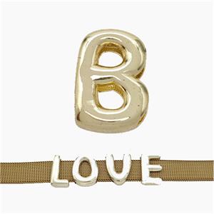 Copper Watchband Beads Letter-B Flat Hole Gold Plated, approx 10-14mm, 3-11mm hole