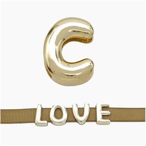 Copper Watchband Beads Letter-C Flat Hole Gold Plated, approx 10-14mm, 3-11mm hole