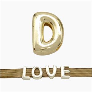 Copper Watchband Beads Letter-D Flat Hole Gold Plated, approx 10-14mm, 3-11mm hole