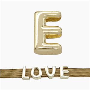 Copper Watchband Beads Letter-E Flat Hole Gold Plated, approx 10-14mm, 3-11mm hole