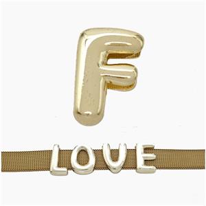 Copper Watchband Beads Letter-F Flat Hole Gold Plated, approx 10-14mm, 3-11mm hole