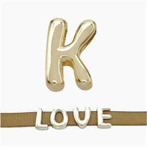 Copper Watchband Beads Letter-K Flat Hole Gold Plated, approx 10-14mm, 3-11mm hole