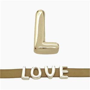 Copper Watchband Beads Letter-L Flat Hole Gold Plated, approx 10-14mm, 3-11mm hole