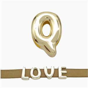 Copper Watchband Beads Letter-Q Flat Hole Gold Plated, approx 10-14mm, 3-11mm hole