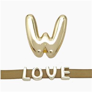 Copper Watchband Beads Letter-W Flat Hole Gold Plated, approx 10-14mm, 3-11mm hole