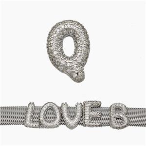 Copper Watchband Beads Pave Zirconia Letter-Q Flat Hole Platinum Plated, approx 10-14mm, 2-10mm hole