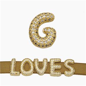 Copper Watchband Beads Pave Zirconia Letter-G Flat Hole Gold Plated, approx 10-14mm, 2-10mm hole