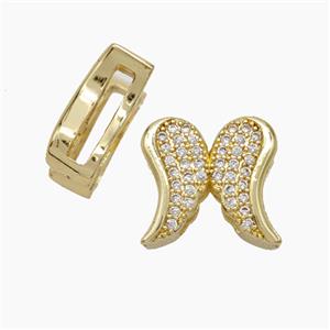 Copper Watchband Beads Pave Zirconia Angel Wings Flat Hole Gold Plated, approx 13-14mm, 2-10mm hole