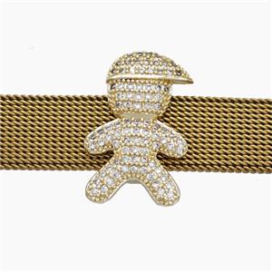 Copper Watchband Beads Pave Zirconia Kids Boy Flat Hole Gold Plated, approx 13-20mm, 2-10mm hole