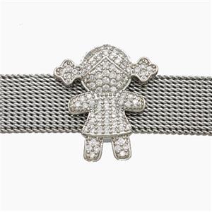 Copper Watchband Beads Pave Zirconia Kids Girls Flat Hole Platinum Plated, approx 17-19mm, 2-10mm hole