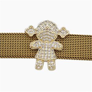 Copper Watchband Beads Pave Zirconia Kids Girls Flat Hole Gold Plated, approx 17-19mm, 2-10mm hole