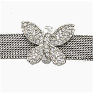 Copper Watchband Beads Pave Zirconia Butterfly Flat Hole Platinum Plated, approx 15-20mm, 2-10mm hole