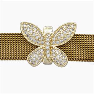 Copper Watchband Beads Pave Zirconia Butterfly Flat Hole Gold Plated, approx 15-20mm, 2-10mm hole