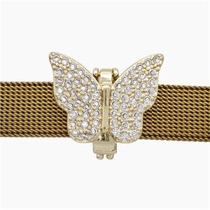 Copper Watchband Beads Pave Zirconia Butterfly Flat Hole Gold Plated, approx 16-20mm, 2-10mm hole