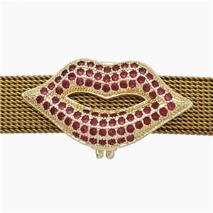 Copper Watchband Beads Pave Zirconia Lips Flat Hole Gold Plated, approx 15-28mm, 2-10mm hole