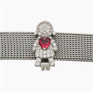 Copper Watchband Beads Pave Zirconia Kids Girls Flat Hole Platinum Plated, approx 8-16mm, 2-10mm hole