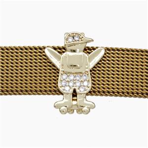 Copper Watchband Beads Pave Zirconia Kids Boy Flat Hole Gold Plated, approx 12-16mm, 2-10mm hole