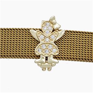 Copper Watchband Beads Pave Zirconia Kids Girl Flat Hole Gold Plated, approx 12-16mm, 2-10mm hole