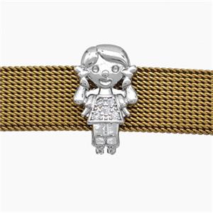 Copper Watchband Beads Pave Zirconia Kids Girl Flat Hole Platinum Plated, approx 10-16mm, 2-10mm hole