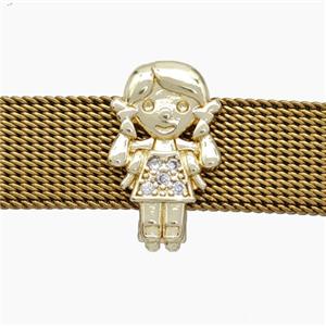 Copper Watchband Beads Pave Zirconia Kids Girl Flat Hole Gold Plated, approx 10-16mm, 2-10mm hole