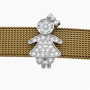 Copper Watchband Beads Pave Zirconia Kids Girl Flat Hole Platinum Plated, approx 10-16mm, 2-10mm hole