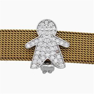 Copper Watchband Beads Pave Zirconia Kids Boy Flat Hole Platinum Plated, approx 14-16mm, 2-10mm hole