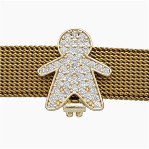 Copper Watchband Beads Pave Zirconia Kids Boy Flat Hole Gold Plated, approx 14-16mm, 2-10mm hole