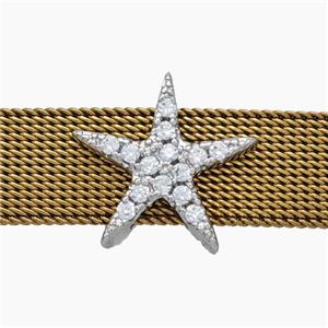 Copper Watchband Beads Pave Zirconia Star Flat Hole Platinum Plated, approx 14-16mm, 2-10mm hole