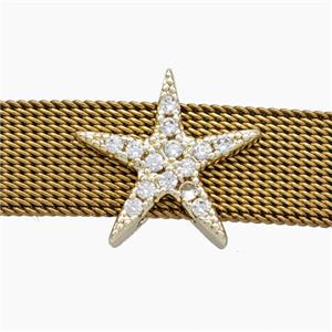 Copper Watchband Beads Pave Zirconia Star Flat Hole Gold Plated, approx 14-16mm, 2-10mm hole