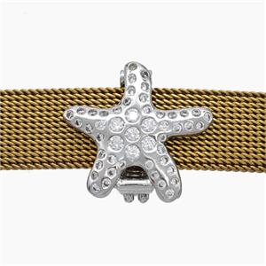 Copper Watchband Beads Pave Zirconia Starfish Flat Hole Platinum Plated, approx 15mm, 2-10mm hole