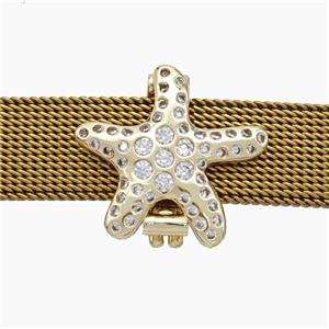 Copper Watchband Beads Pave Zirconia Starfish Flat Hole Gold Plated, approx 15mm, 2-10mm hole