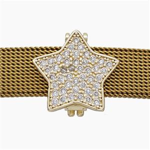 Copper Watchband Beads Pave Zirconia Star Flat Hole Gold Plated, approx 16mm, 2-10mm hole