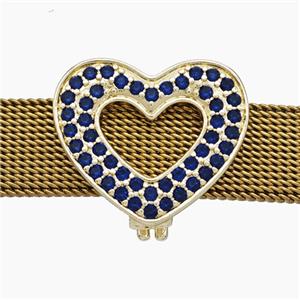 Copper Watchband Beads Pave Zirconia Heart Flat Hole Gold Plated, approx 16-19mm, 2-10mm hole