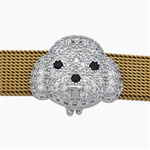 Copper Watchband Beads Pave Zirconia Dog-Head Flat Hole Platinum Plated, approx 16-20mm, 2-10mm hole